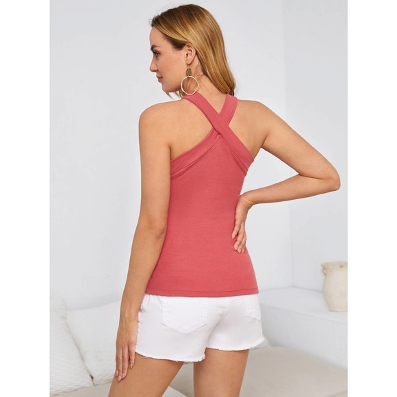 Maternity Criss Cross Halter tank Top pink - Picture 3 of 8